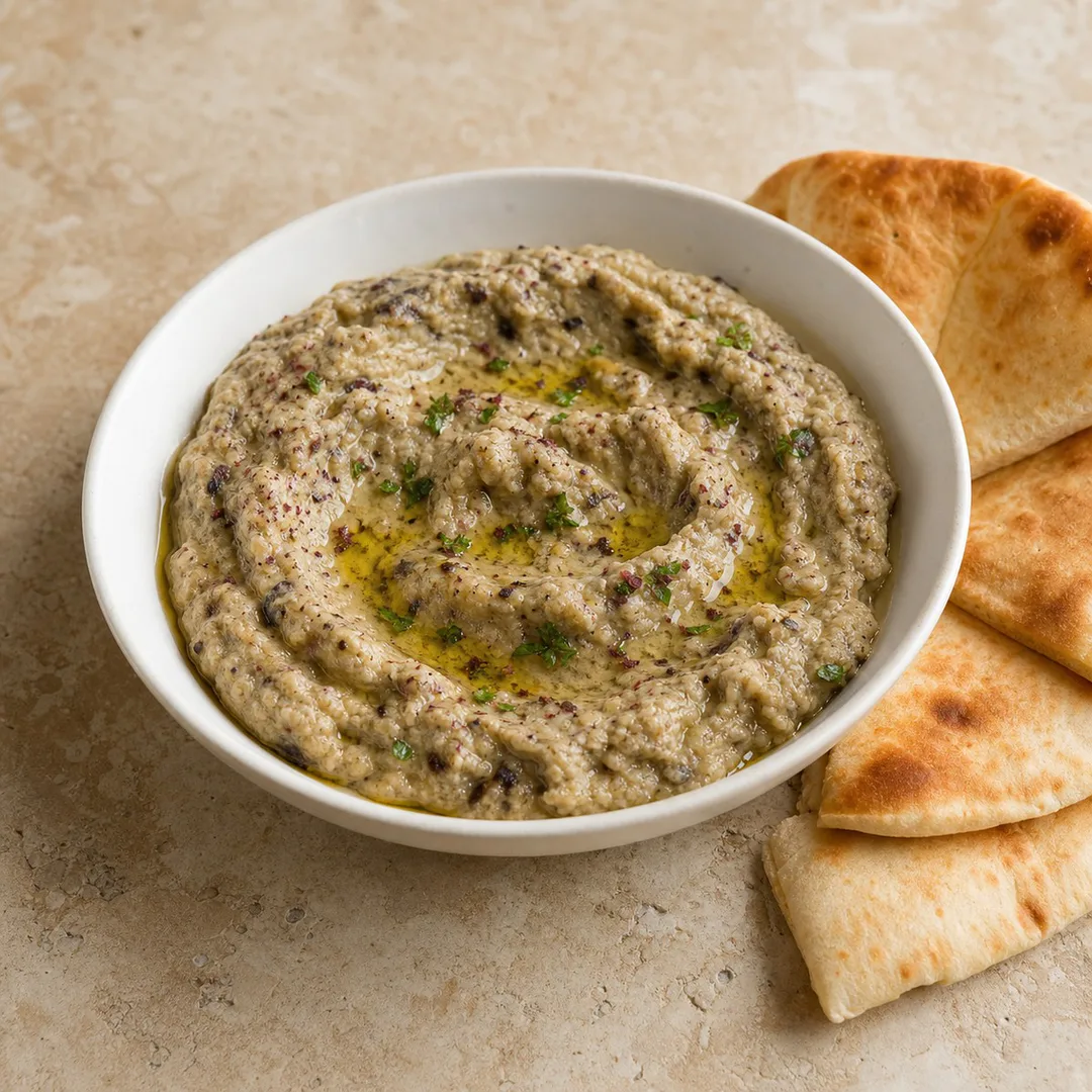 AI-assisted menu preview of Baba Ghanouj Dip for Mezze Cafe in South Austin