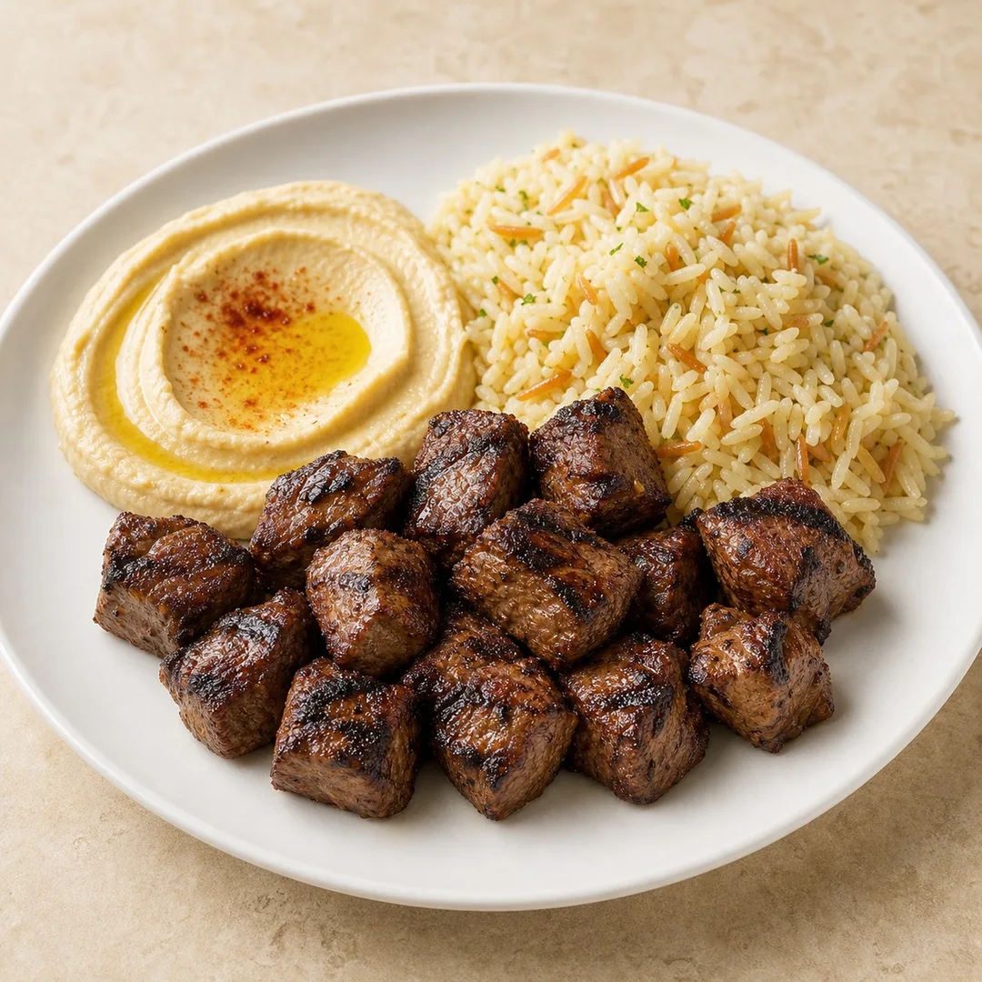 AI-assisted menu preview of Beef Kebab Plate for Mezze Cafe in South Austin