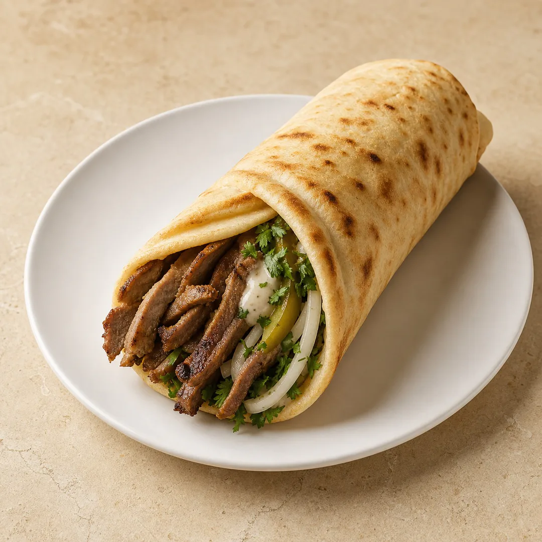 AI-assisted menu preview of Beef Shawarma Wrap for Mezze Cafe in South Austin