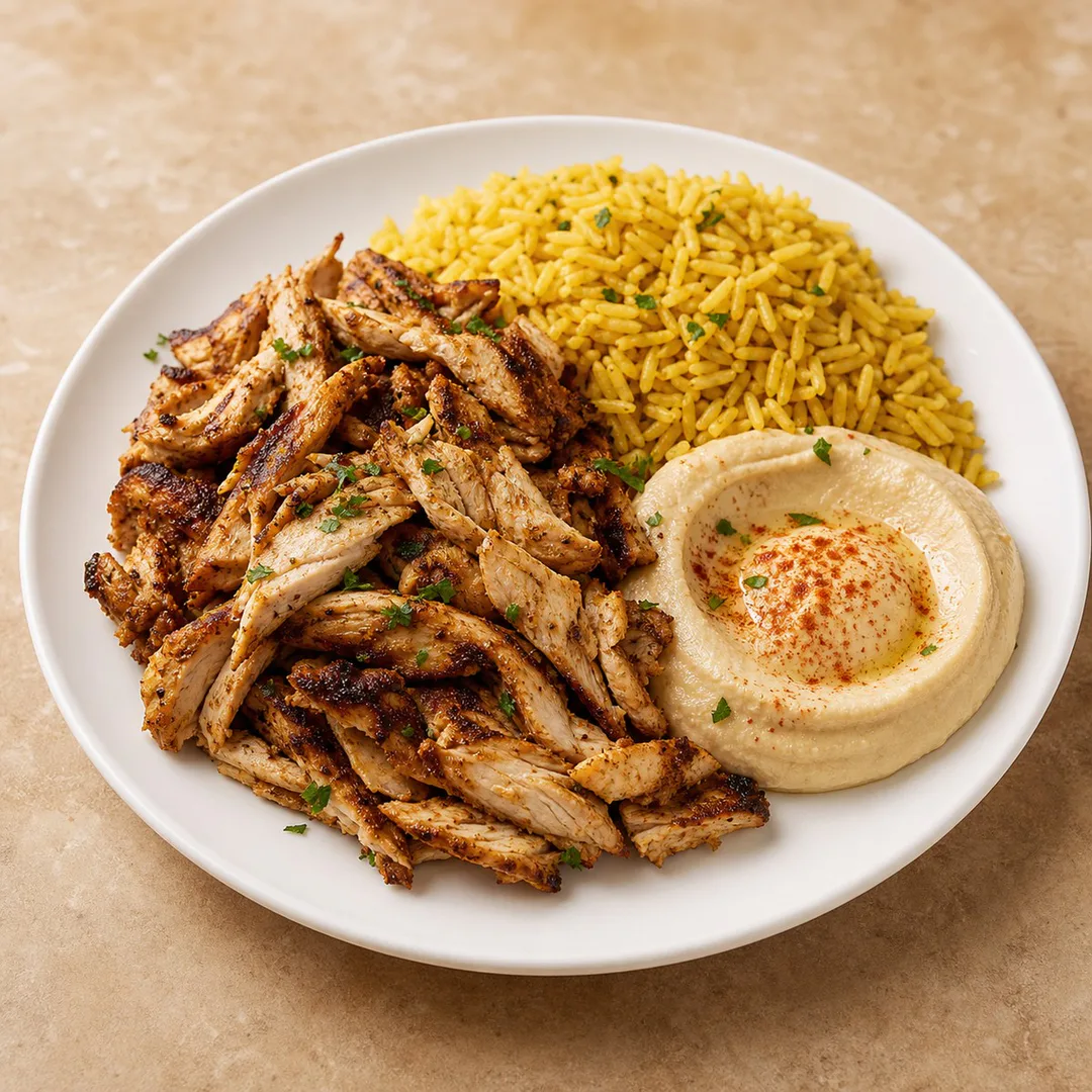 AI-assisted menu preview of Chicken Shawarma Plate for Mezze Cafe in South Austin