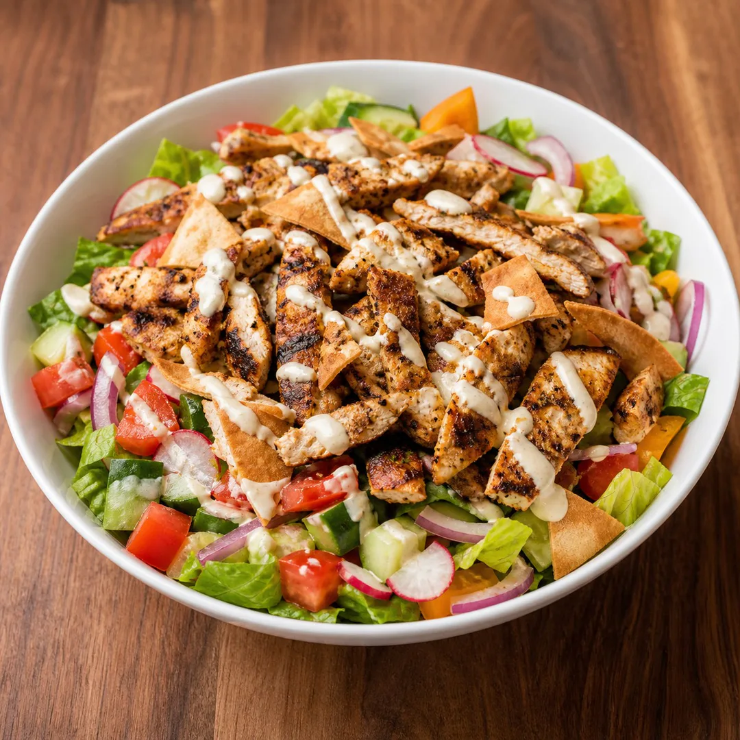 AI-assisted menu preview of Chicken Shawarma Salad for Mezze Cafe in South Austin