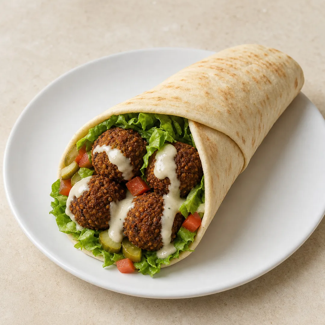 AI-assisted menu preview of Falafel Wrap for Mezze Cafe in South Austin