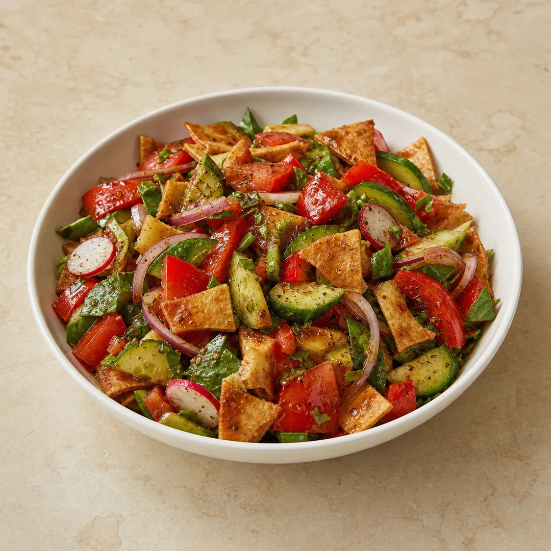 AI-assisted menu preview of Fattoush for Mezze Cafe in South Austin