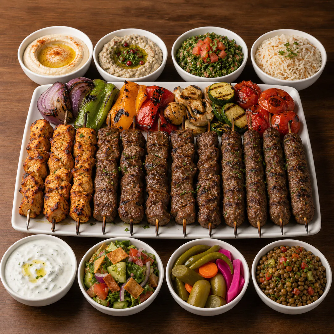 AI-assisted menu preview of Mega Mixed Grill Platter for Mezze Cafe in South Austin