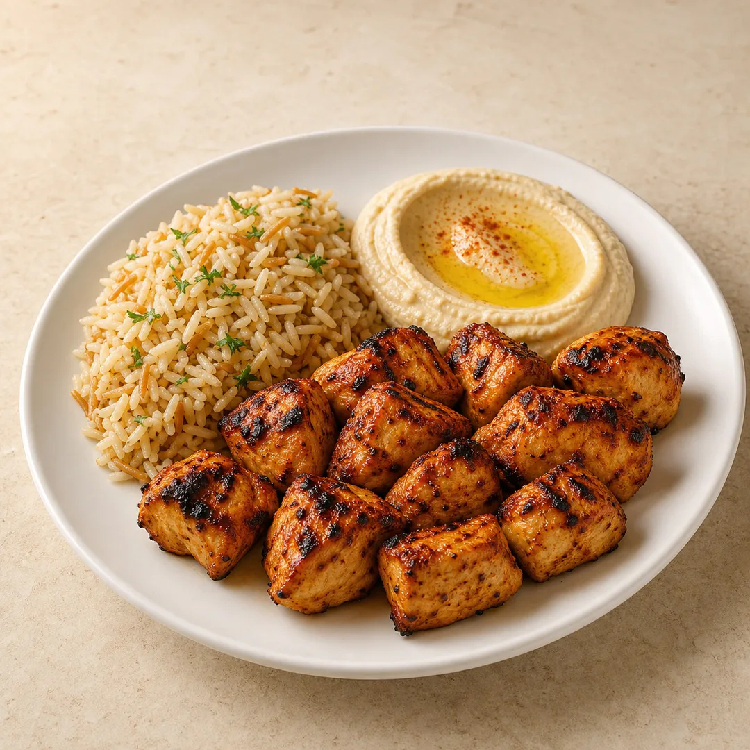 AI-assisted menu preview of Shish Tawook Plate for Mezze Cafe in South Austin