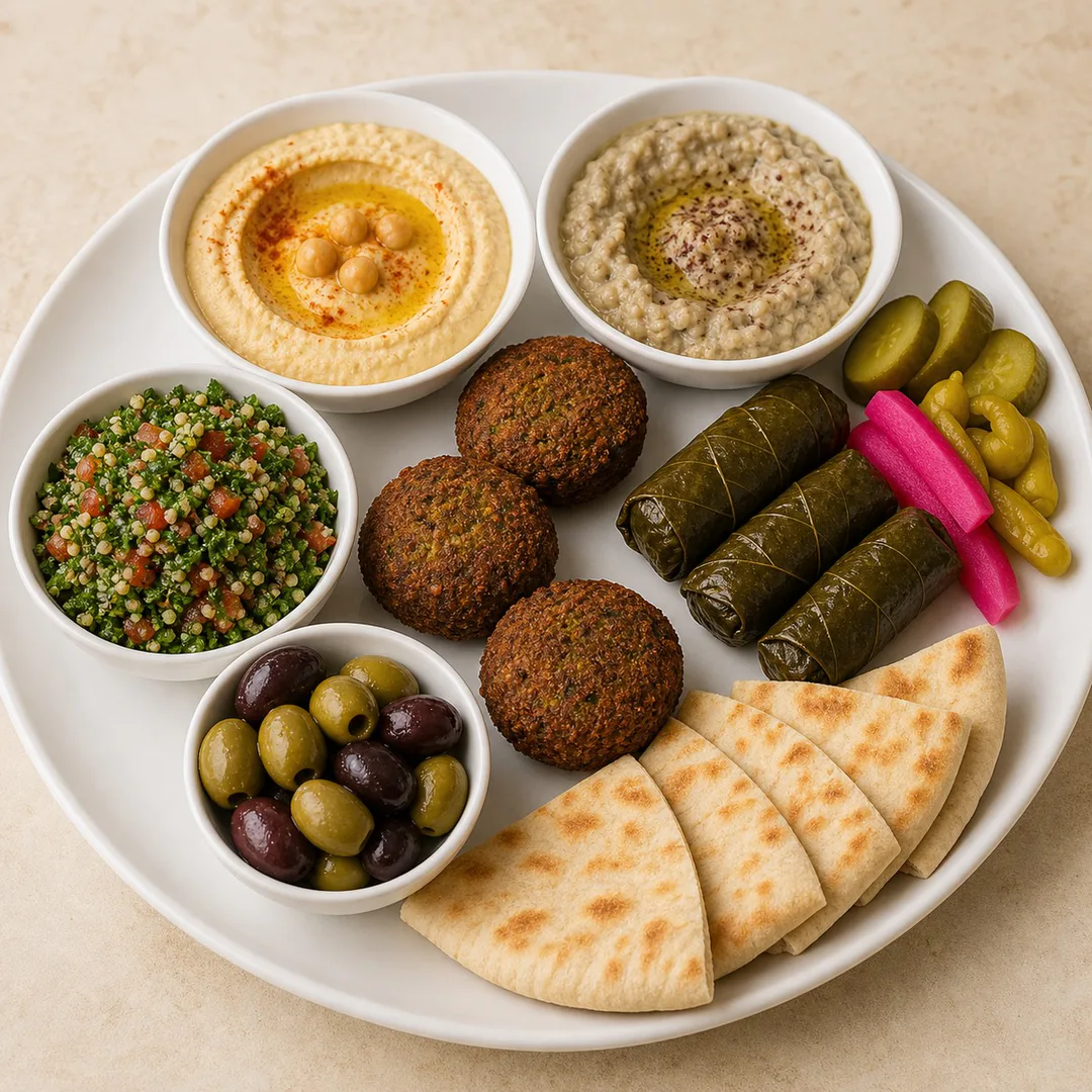 AI-assisted menu preview of Vegan Mezze Platter for Mezze Cafe in South Austin