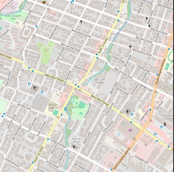 Map showing the location of Mezze Cafe Mediterranean Grill & Hookah Lounge, 504 W Oltorf St, Austin, TX 78704