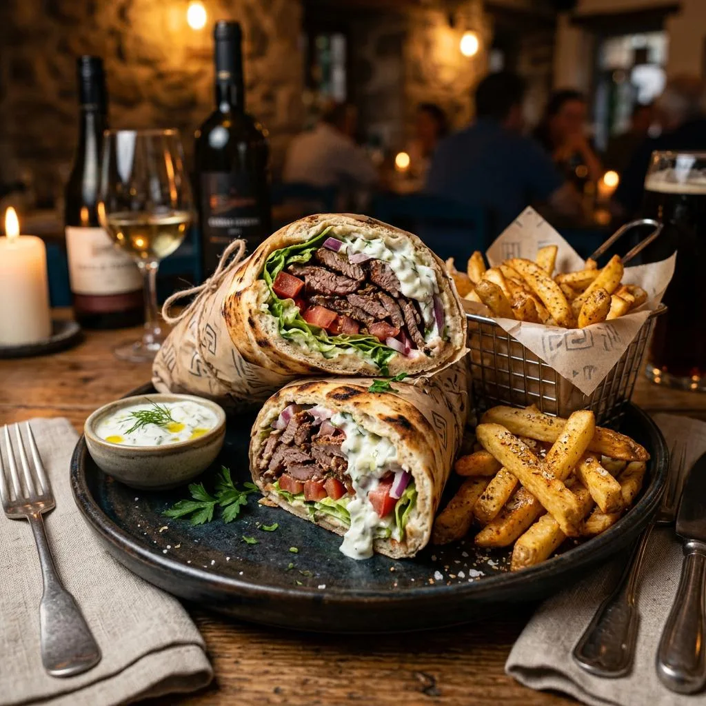 Gyro Wrap at Mezze Cafe Mediterranean Grill & Hookah Lounge, 504 W Oltorf St, Austin, TX 78704 - Fresh, authentic Mediterranean cuisine