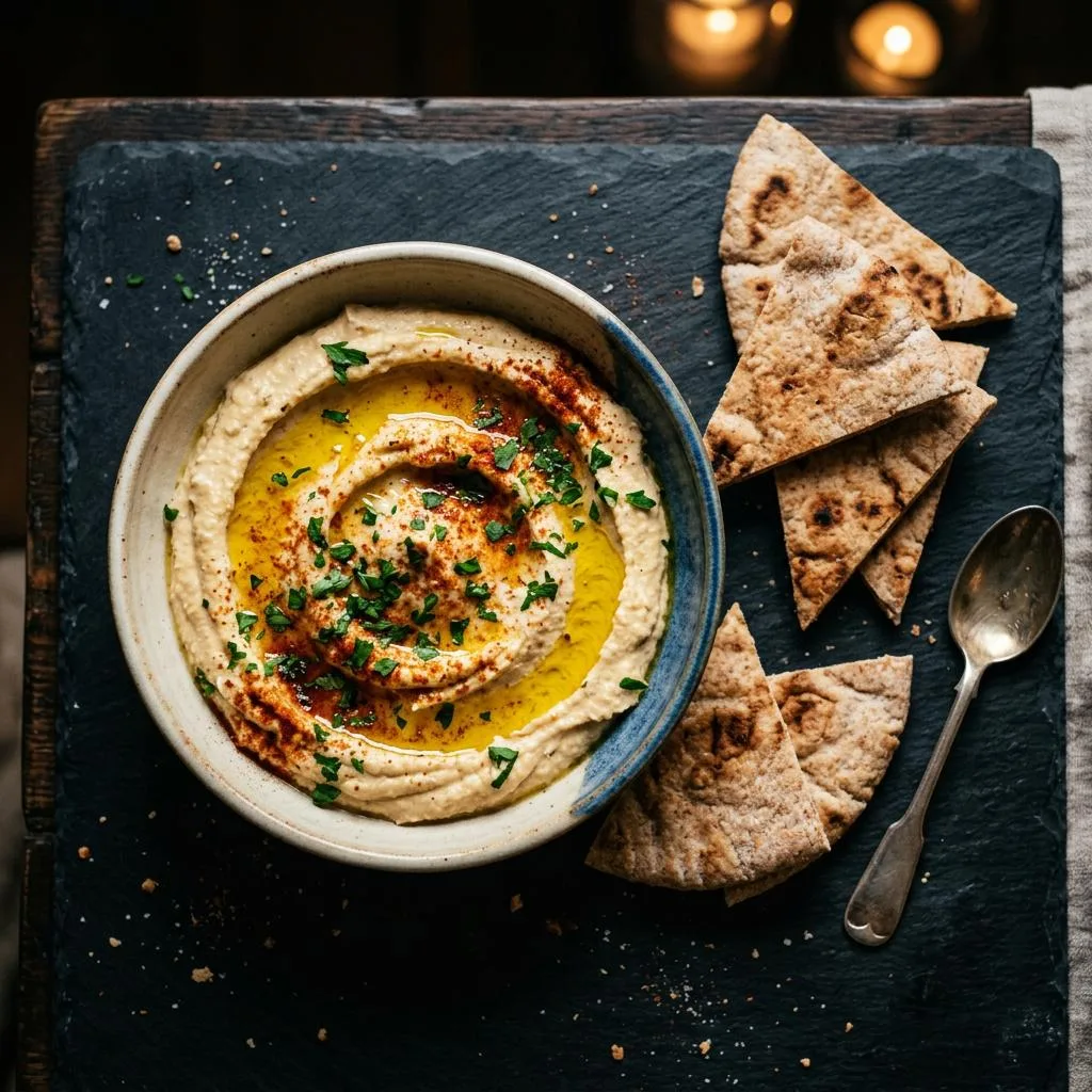 Hummus Dip at Mezze Cafe Mediterranean Grill & Hookah Lounge, 504 W Oltorf St, Austin, TX 78704 - Fresh, authentic Mediterranean cuisine