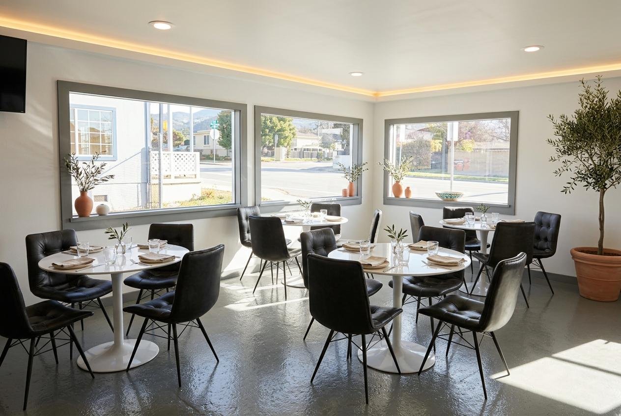 Modern Mediterranean dining room at Mezze Cafe Mediterranean Grill & Hookah Lounge, 504 W Oltorf St, Austin, TX 78704 - Authentic Mediterranean cuisine crafted with fresh ingredients and passion