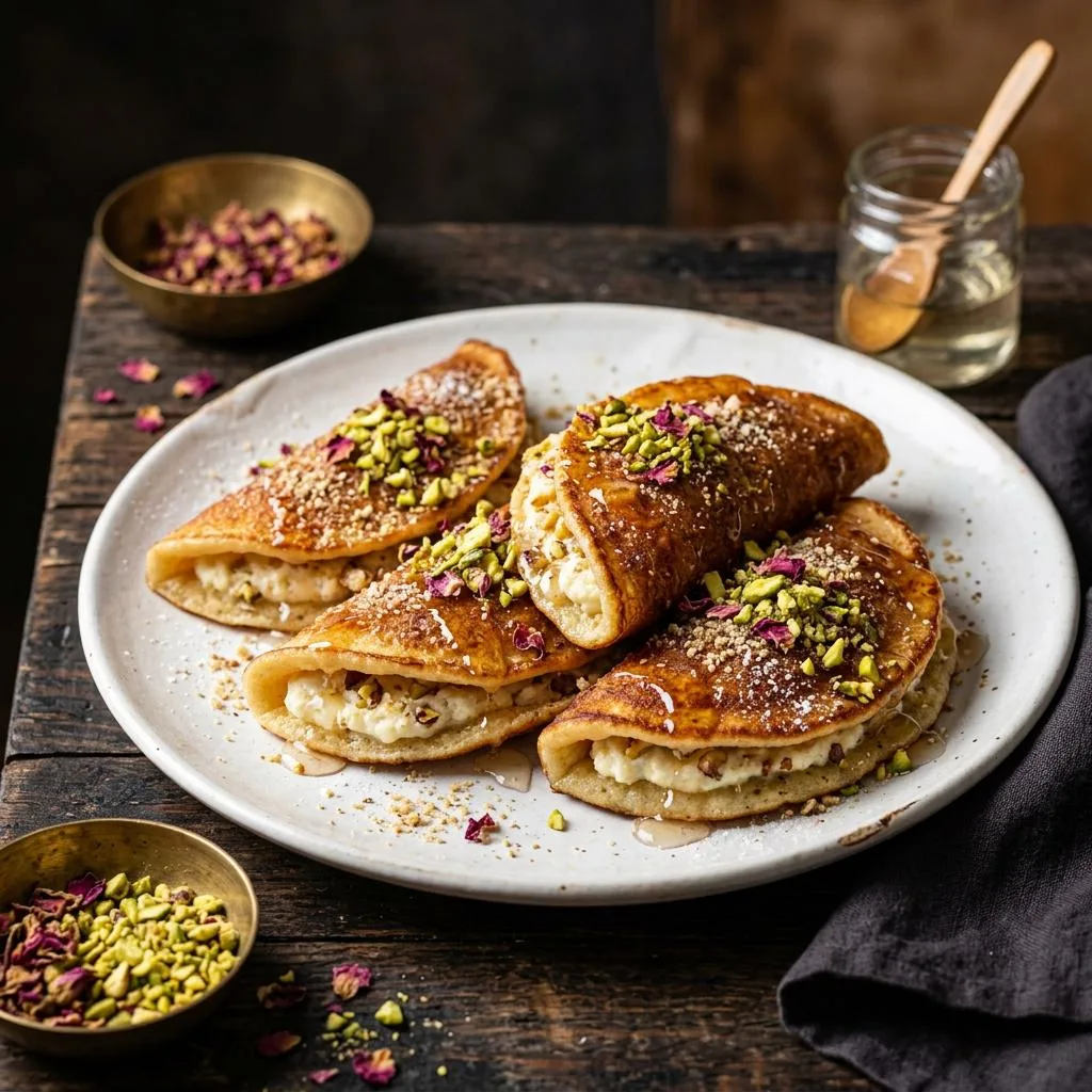 Katayef — stuffed Arabic pancakes with sweet cream