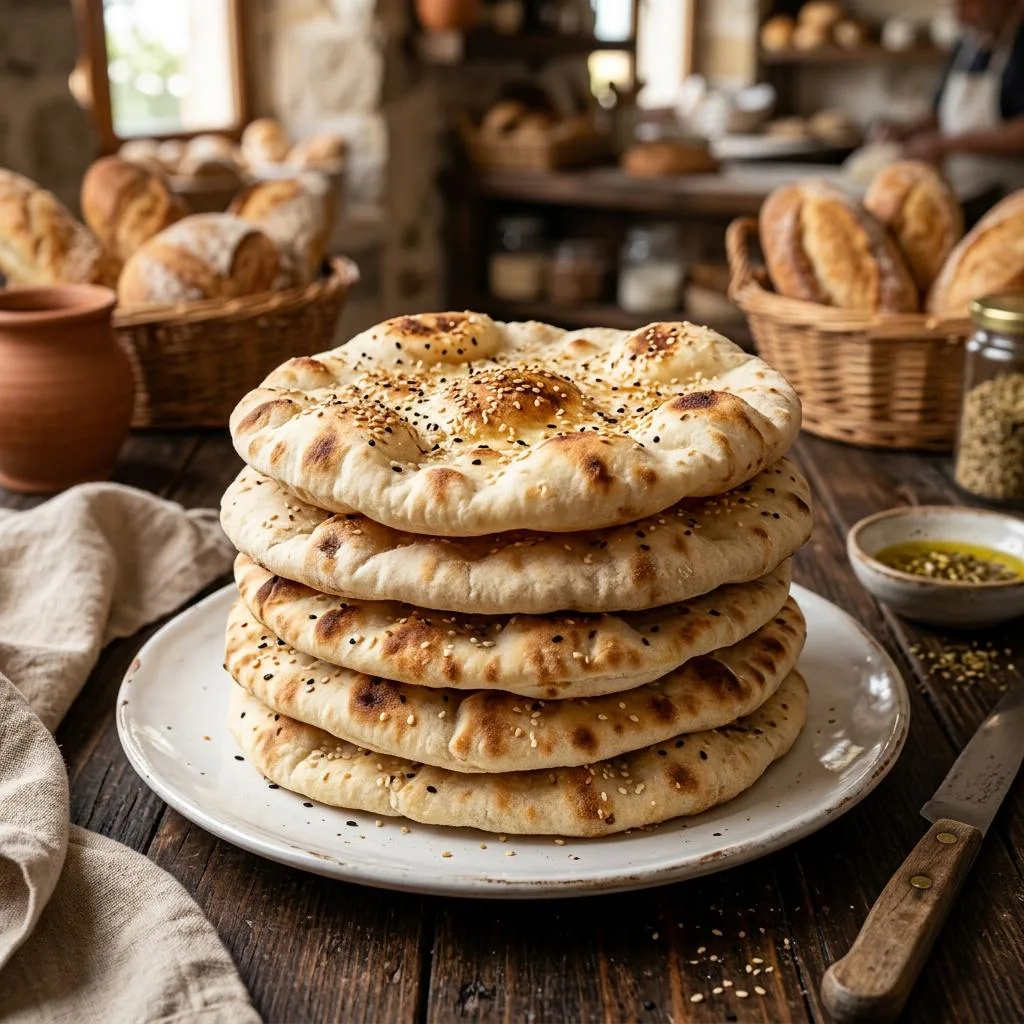 Warm, pillowy pita bread baked fresh