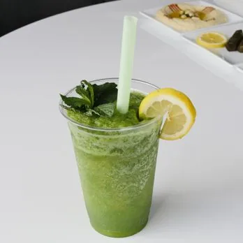 Mint lemonade smoothie with fresh mint and lemon at Mezze Cafe Austin